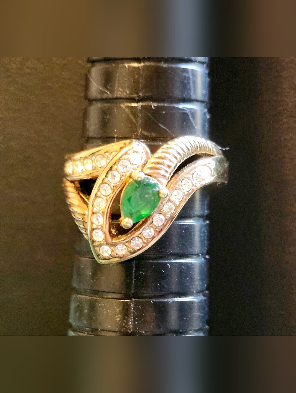 Nadri 18K Gold Plated, Synthetic Emerald & Rhinestone "Snake" Statement Ring